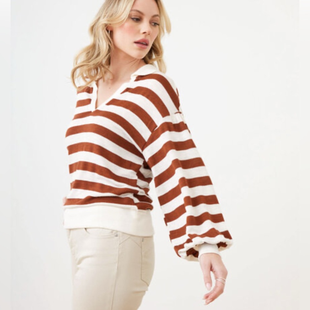 Cleo Thick Bold Striped  & Bishop sleeves Lightweight Sweater.